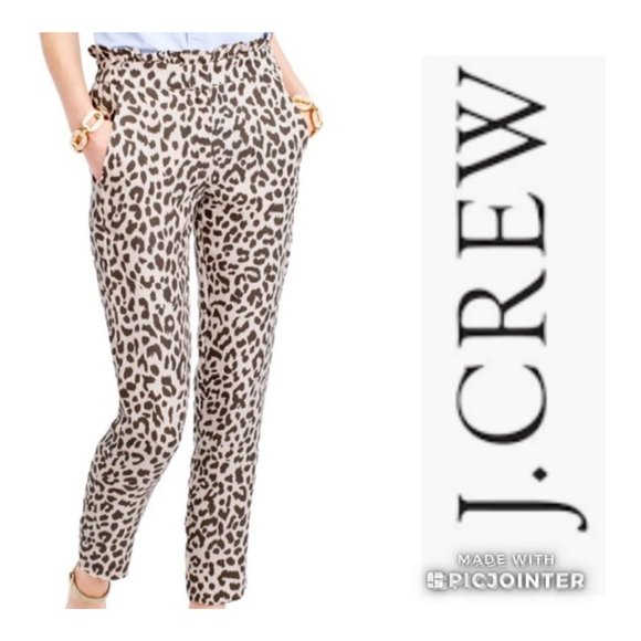 J. Crew Pants - J.Crew Cheetah Crop Linen Pants Size 4